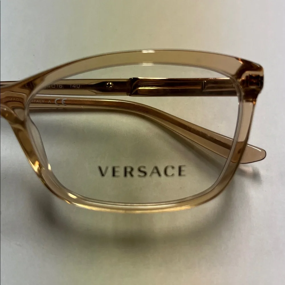 VERSACE NWOT Contemporary Translucent Tan 54-16-140 Modern Rectangle Eyeglass